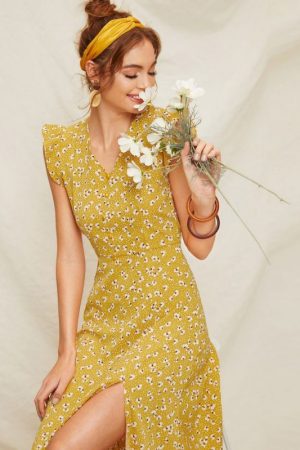 Đầm Ruffle Họa Tiết Hoa Gừng